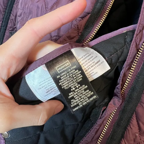 Hunter Original Women's Quilted Jacket Plum Purple Gold Zip Puffer Coat Medium - Image 7