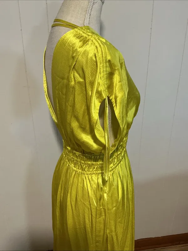 Anthropology Yellow V-Neck Satin Maxi Dress - Image 4