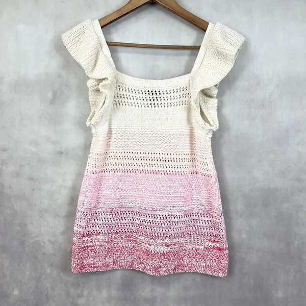 Scoop Womens‎ Sweater Tank Size Small Open Knit Ruffle Bohemian Feminine Cottage - Image 5