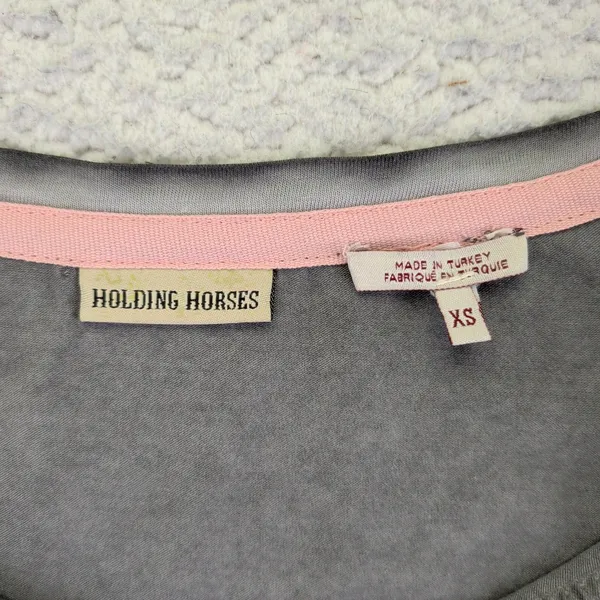 HOLDING HORSES Anthro Gray Tencel Cotton Maxi‎ Dress Short Sleeve Side Slits XS - Image 5