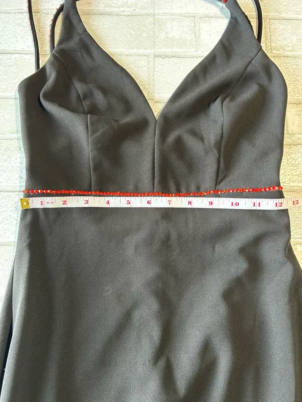 Lulu's Black V-Neck Evening Gown with Subtle Red Trim - Image 8
