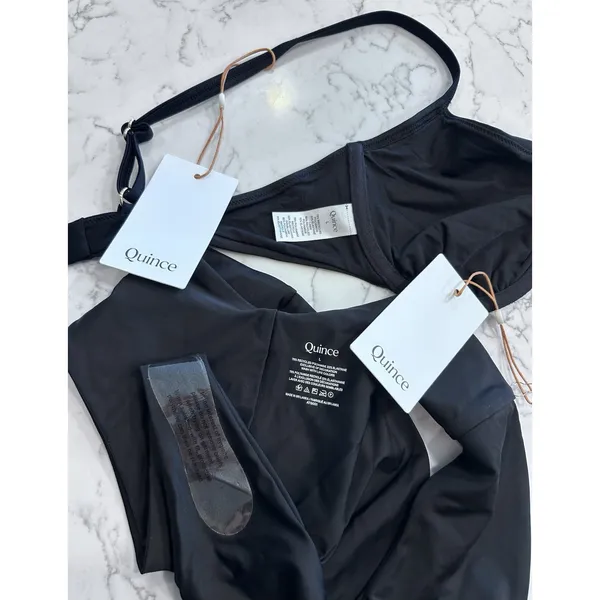 NWT Quince Black Italian Demi Bikini Top & V Cut High Leg Bottom Set Size Large - Image 3