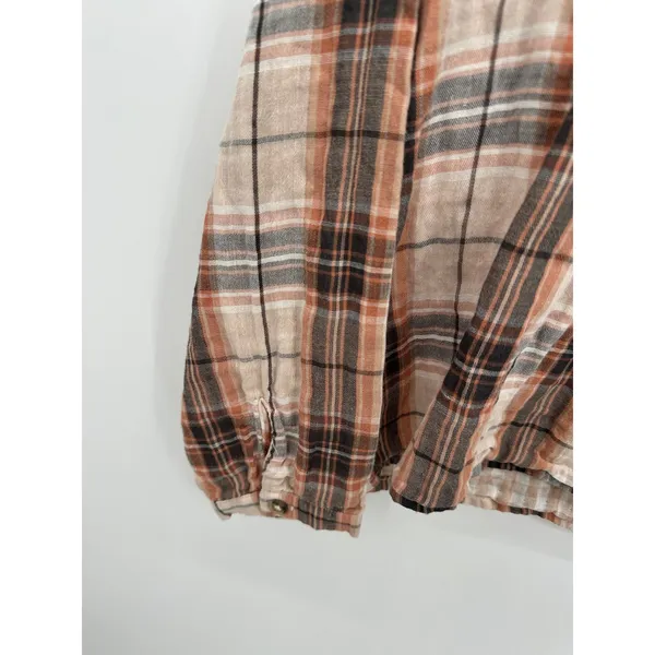 Grace + Karma Plaid Pintuck Blouse Sz S Rust Tan Cotton Country Chic Western - Image 6