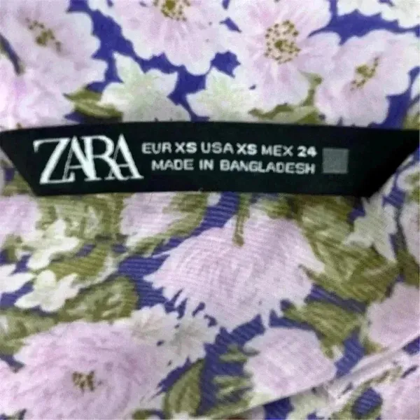 Zara Women's XS Floral Satin‎ Mini Dress Long Sleeve Multicolor Lilac Casual - Image 7