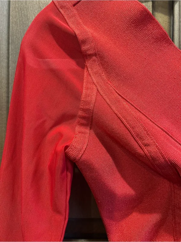 🌸WOW COUTURE Red Bandage Crop Top Sheer Mesh Long Sleeve Zip S - Image 4