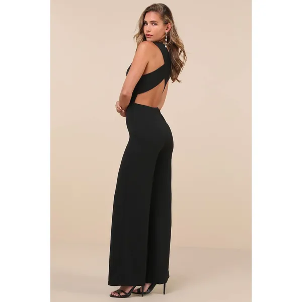 NWT Lulus Thinking Out Loud Black Backless Jumpsuit Party Night Out Dinner Sz XS - Image 3