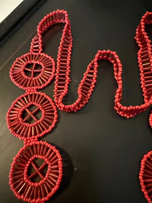 Red Beaded Fringe Necklace - Women Jewelry - Image 4