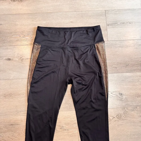 MTA Sport Athletic Leggings High Waist Activewear Side Stripe Black Large‎ L - Image 3