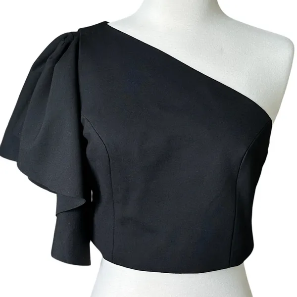 Elliatt Komodo One Shoulder Ruffle Sleeve Crop Top M Black Coquette Vampy Goth - Image 2
