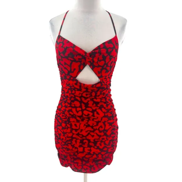 MICHAEL COSTELLO x REVOLVE Afton Mini‎ Dress in Red & Black Leopard Sz XS - Image 4
