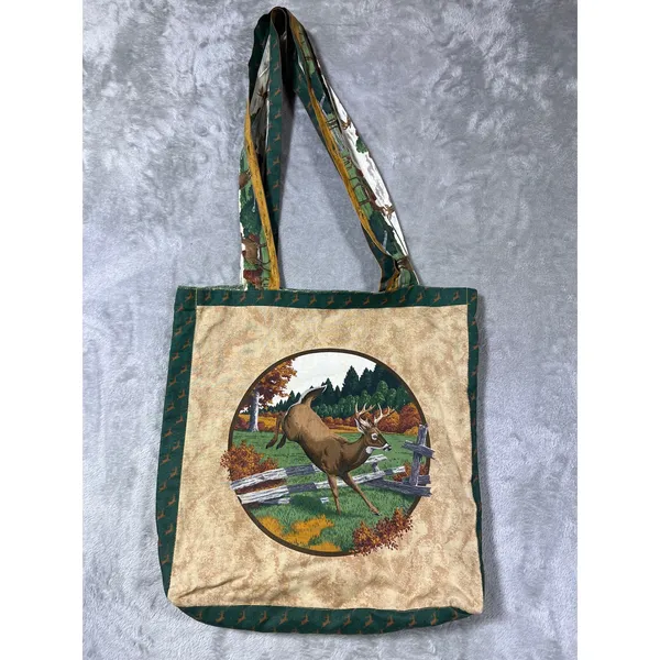 Handmade Deer Outdoors Print Tote Bag Nature Forest Shoulder Bag Canvas Style - Image 2