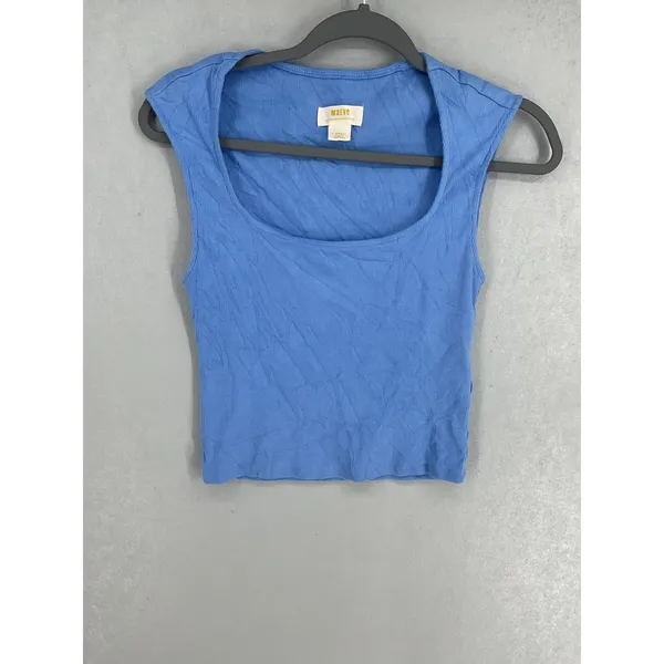 Maeve Womens Tank Top Blue Ribbed Square Neck Sleeveless XS - Image 2