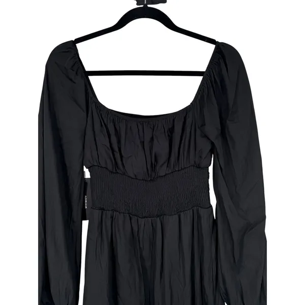 NWT‎ Lulus Long Sleeve Smocked Waist Midi Dress Black Size XS Babydoll Milkmaid - Image 7