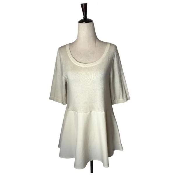 Moth‎ Anthropologie Sweater Women Small Ivory Knit Peplum Tie Back Short Sleeve - Image 2