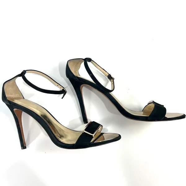 Coach Hampton Black Leather Heels Gold Buckle Detail ankle strap US Size 9.5B - Image 2