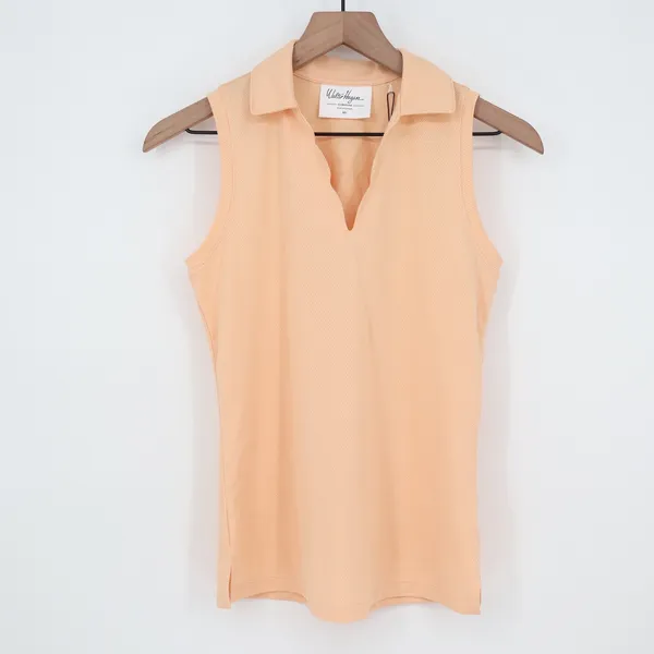 Walter Hagen Clubhouse Scallop Sleeveless Golf Polo Peach Fuzz Womens XS - Image 2