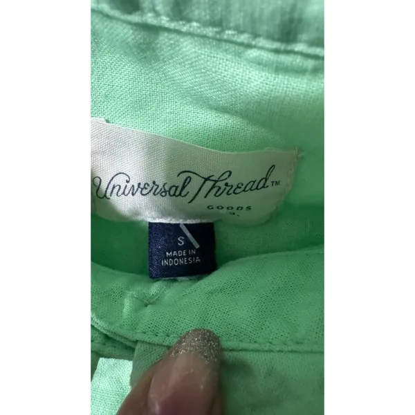 Universal Thread Mint Green Cotton Linen Blend Button Down Cropped Shirt‎ Small - Image 2