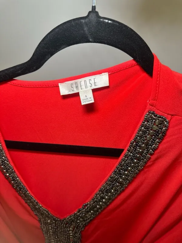 Spense Red Beaded V-Neck Flutter Sleeve Dress Size 6 - Image 2