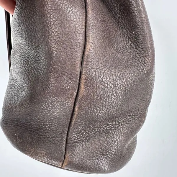 Stone Mountain Dark‎ Chocolate Brown Pebbled Leather Brass Grommet Bucket Bag - Image 14