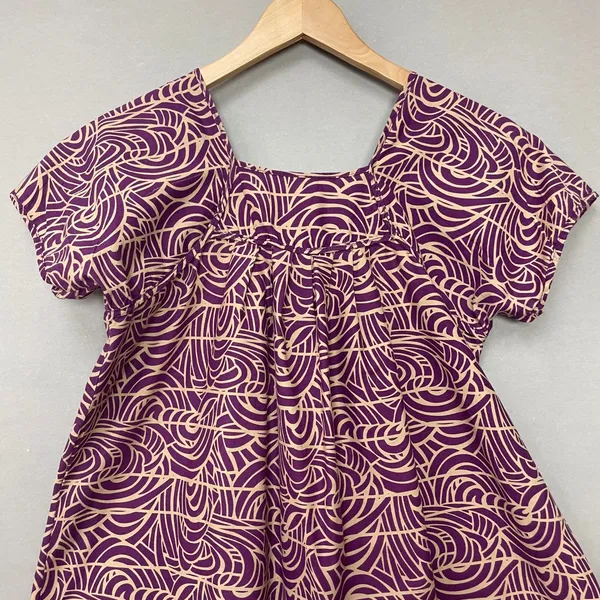 Handmade Muumuu Dress Short Sleeves Midi Purple Tan Swirl Print Women Hawaiian - Image 5