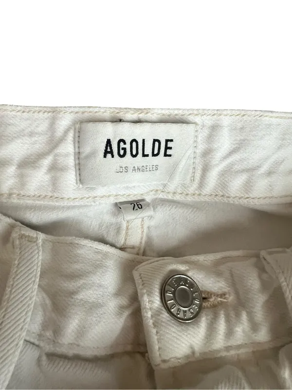 AGOLDE Women’s 90’s Straight Leg White Enamel Denim Distressed Button Fly Jeans - Image 4