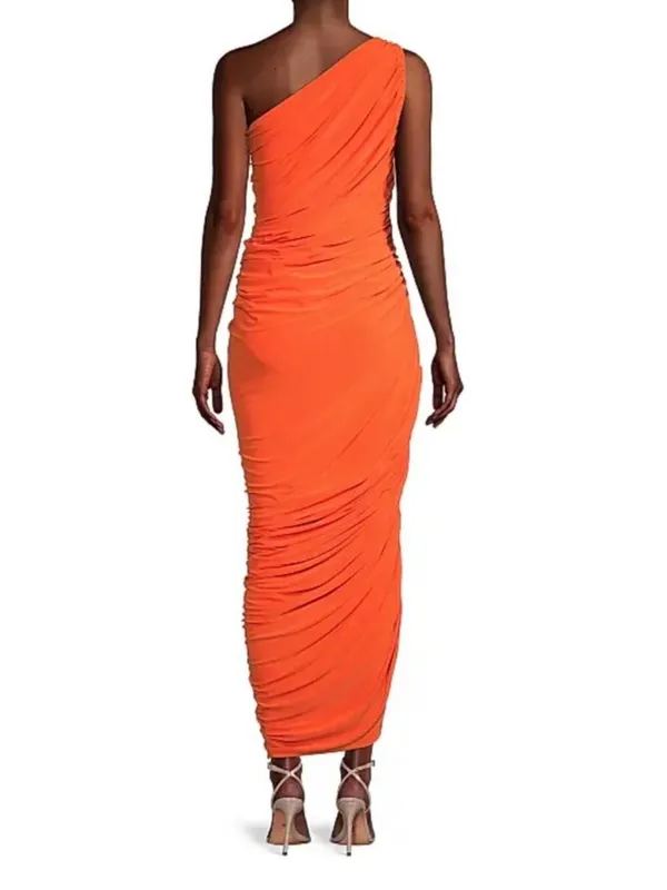Norma Kamali Diana Ruched One-Shoulder Gown XXS Blood Orange Cocktail Party Chic - Image 2