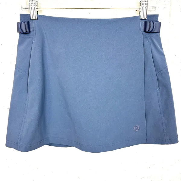 Lululemon Wrap Front Mid Rise Golf Skirt Built In Shorts Luxtreme Oasis Blue 6 - Image 3