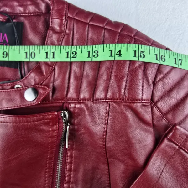 Olivia Miller NWT Womens Burgundy Faux Leather Moto‎ Jacket Fits Large - Image 14
