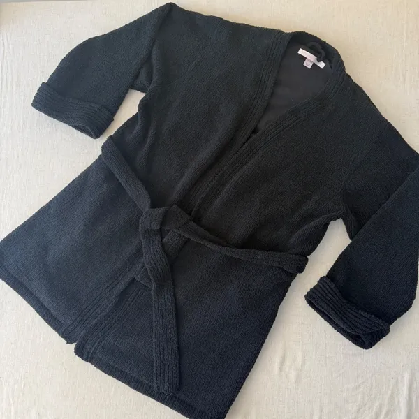 Victorias Secret Snowflake Robe Black White Knit Plush Belted‎ XS/S 167807-201 - Image 9