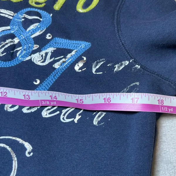 Aeropostale Womens Size Medium Zipped Hoodie Jacket Navy Blue Graphic Sweatshirt - Image 9