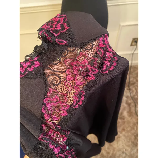 Black Chemise Nightgown Slip Dress with Pink Lace Trim and Bow Y2K - Image 5
