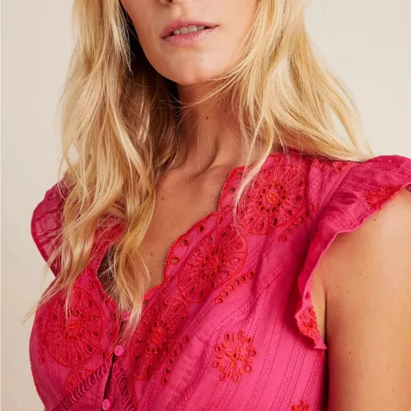 ANTHROPOLOGIE‎ NWT RANNA GIL Tomine Eyelet Midi Dress in Hot Pink size XS - Image 11