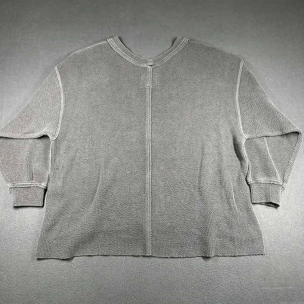 Aerie Waffle Knit‎ Sweater Womens XL Gray V Neck 3/4 Sleeve High Low Oversized - Image 14