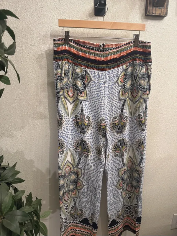 Lulumari Boho Linen Wide Leg Pants PA51260 Blue Multi S - Image 5