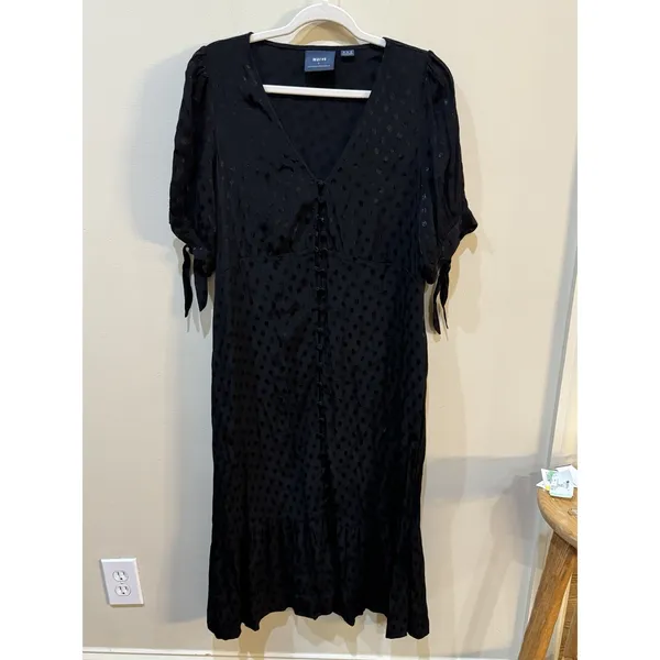 Anthropologie Maeve‎ Eudora Midi Dress in Black Swiss Dot Print Size 12 Sheer - Image 5