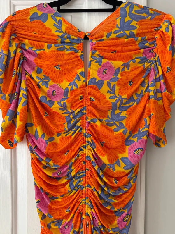 Farm Rio V-Neck Floral Ruched Mesh Midi Dress, Size M - Image 12