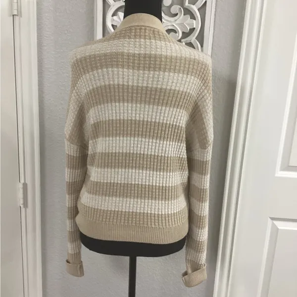 Evereve Kiki Cardi Oatmeal Striped Cardigan Size Medium - Image 5