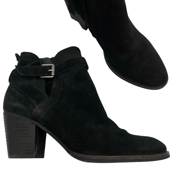 Sam Edelman Black Suede Ankle Boots Buckle Western Booties Womens 8 - Image 2