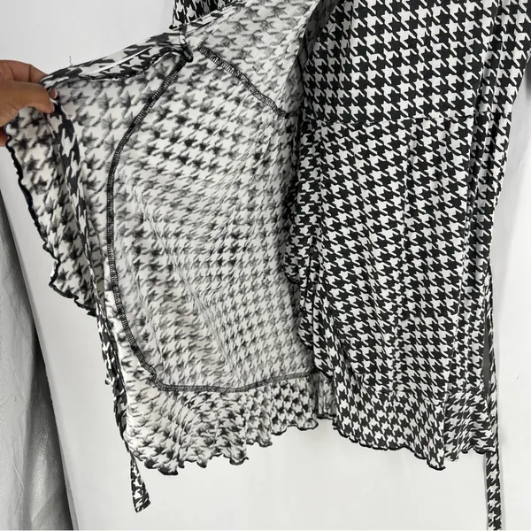 Passion Lilie Houndstooth Cotton Black White Ruffle Hem Mini Wrap Dress Size XL‎ - Image 11