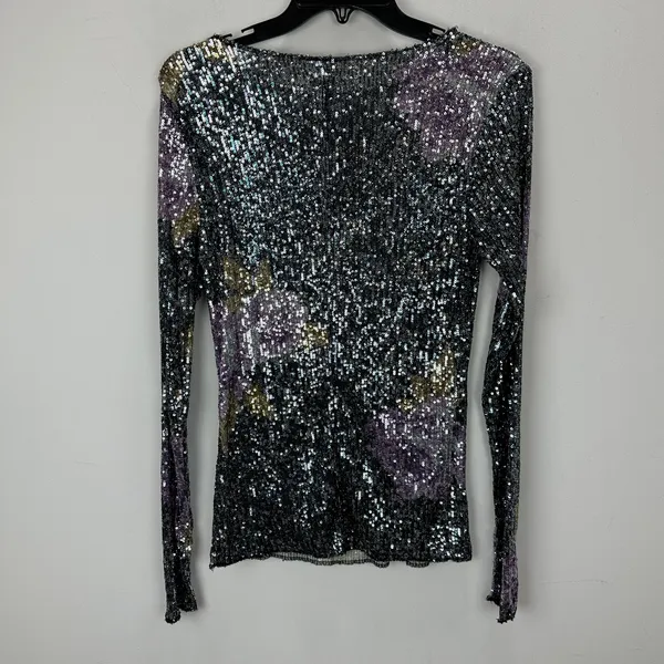 Free People Printed Gold Rush Sequin Top Long Sleeve Amethyst Combo XS NWT - Image 10