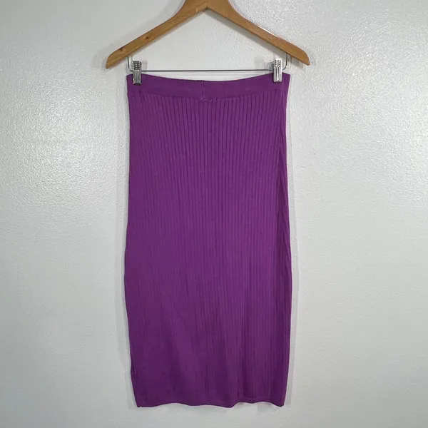Free People Skyline‎ Women Medium Purple Ribbed Knit Front Slit Midi Skirt Boho - Image 4