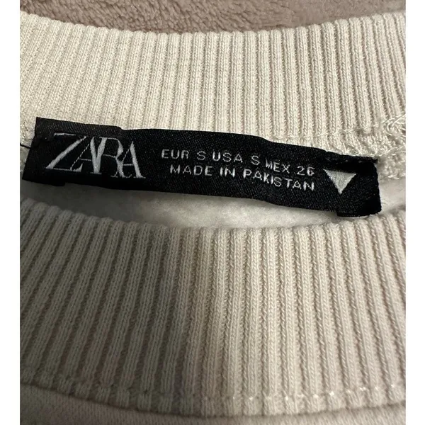 Zara Cream Crewneck Sweatshirt Women's Size Small Mock Neck Ribbed Pullover - Image 4