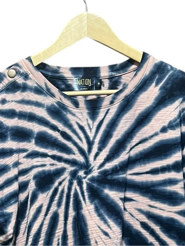 Nation LTD Tie-Dye Snap Shoulder Tee Size Medium | Blue‎ & Pink | Anthropologie - Image 3