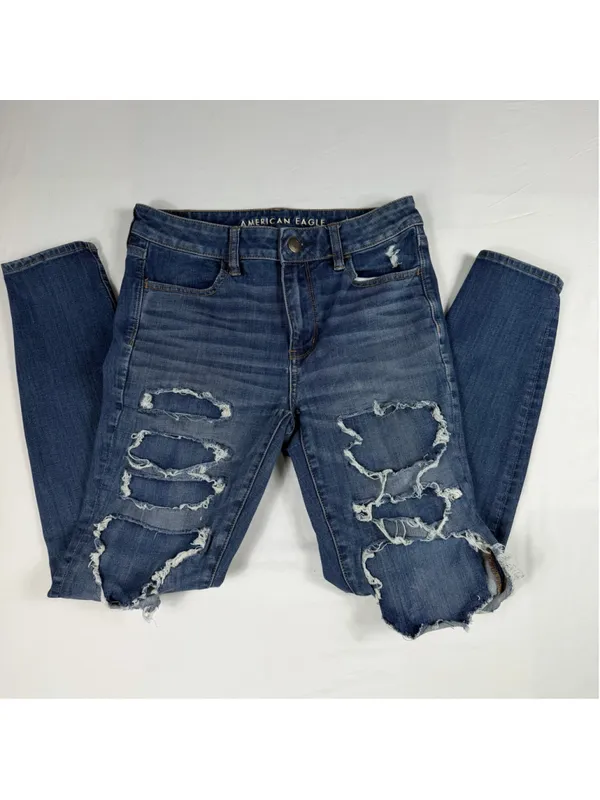 American Eagle Hi Rise Next Level Stretch Jegging Size 8 Reworked Distressed - Image 9