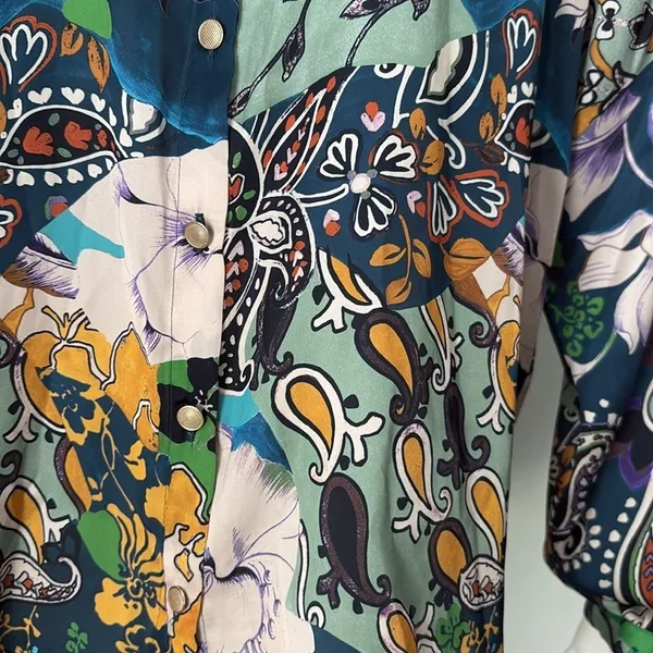 Zara Floral Satin Effect Blouse Large - Image 5