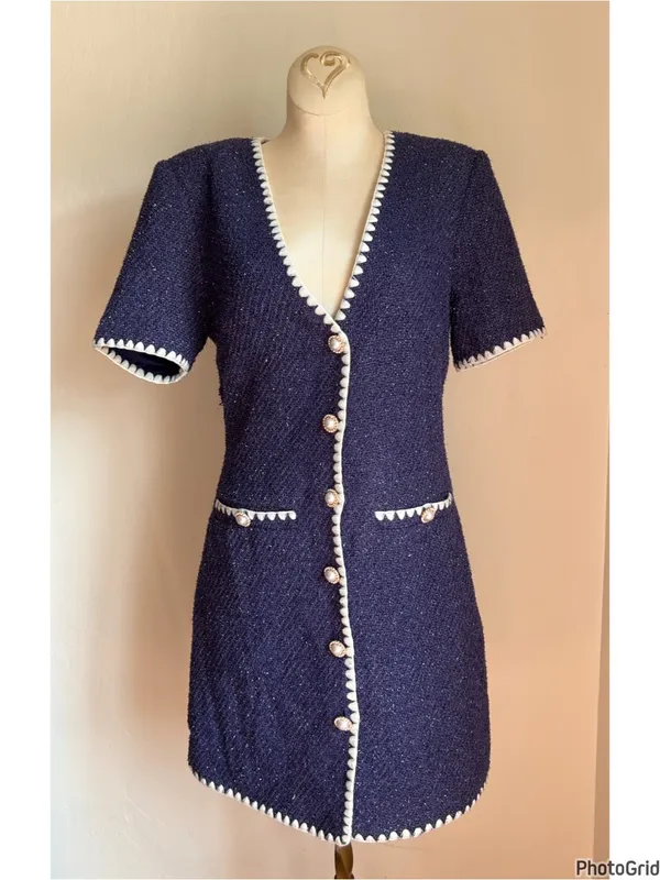 Lilly Pulitzer Alexis Admor Jaiya Navy Tweed Shift Dress Preppy Size 4 - Image 2