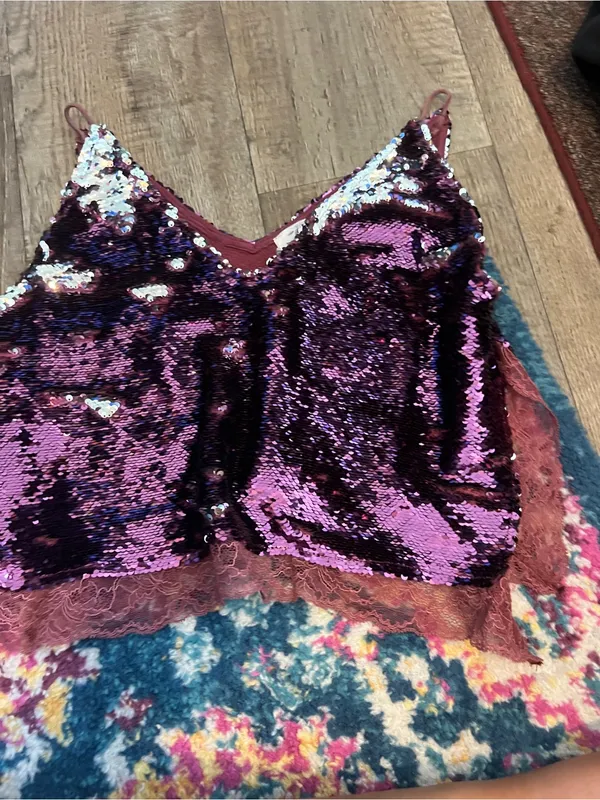Free people intimately Women's Purple Sequin Lace Cami Top - Image 4