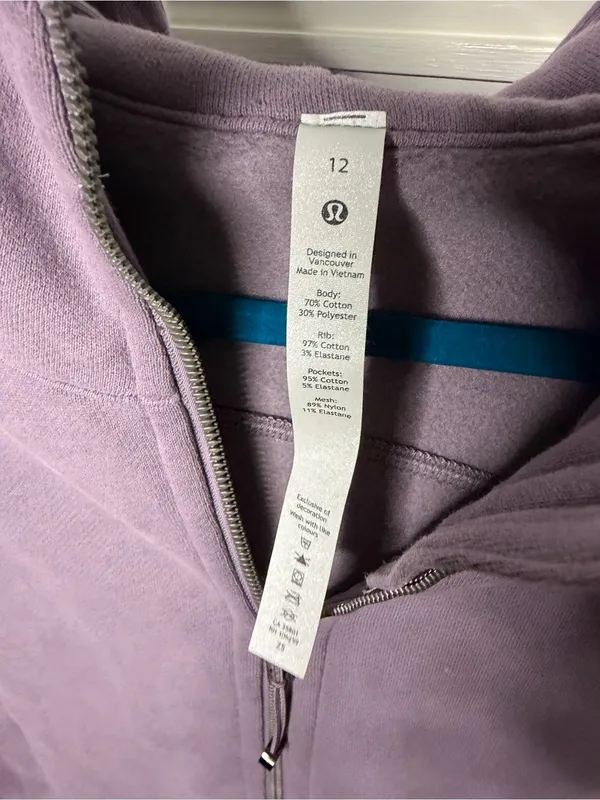 Lululemon Scuba Full Zip Hoodie Dusky Lavender Purple Size 12 - Image 2
