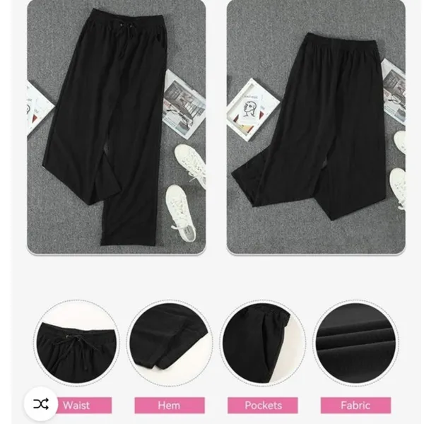NWT ~ Women's Black Cotton Casual Straight Leg Drawstring High Waist Pants ~ M - Image 3