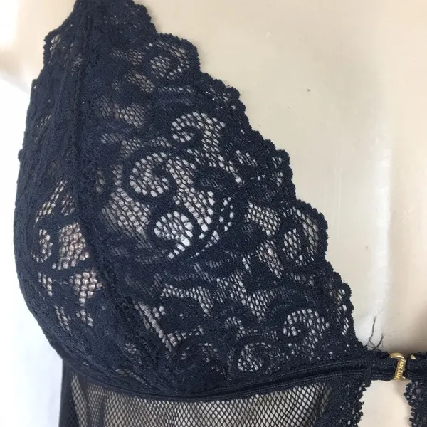 Victoria's Secret Very Sexy Black Sheer Open Front Lace Top Sleep Dress S - Image 2